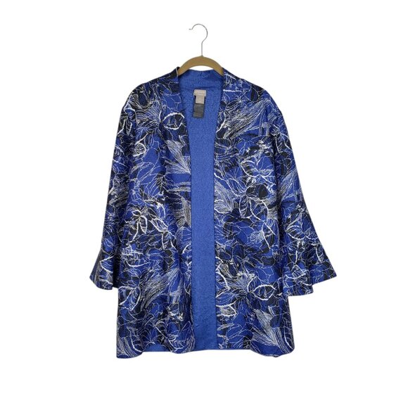 Chicos Travelers Crushed Reversible Jacket Royal Blue Longline 2P US 12/14P - Picture 1 of 12